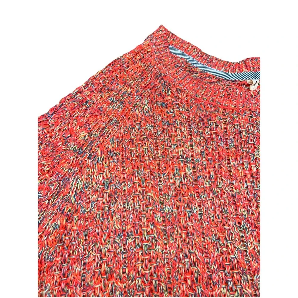 Anthropologie Moth Pink Multicolor Cropped Sweater 3/4 Sleeve W/ Pockets, Medium